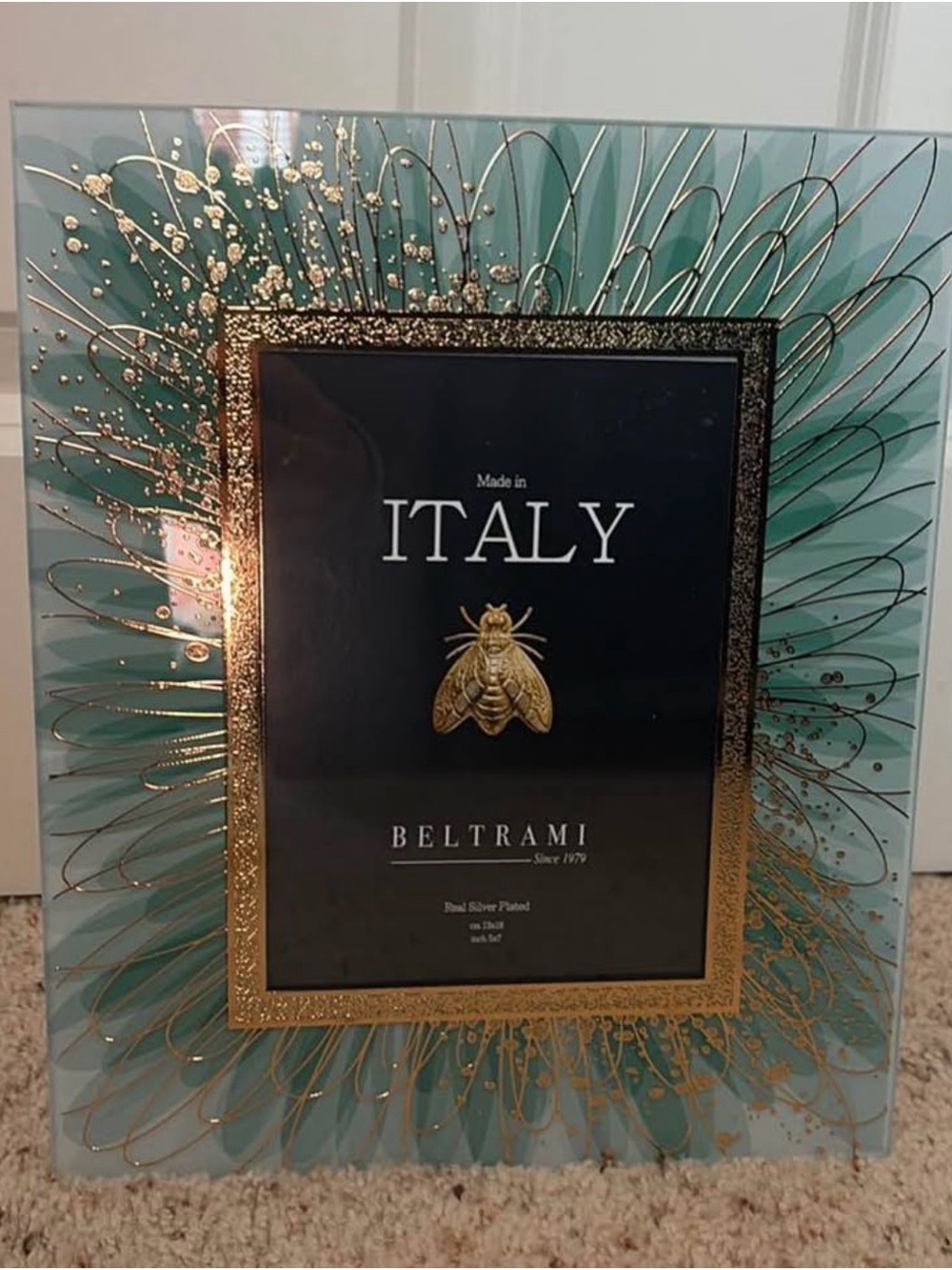 Beltrami Made In Italy Silver Plated Teal & Gold Photo Frame 5x7